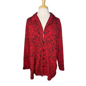COLDWATER CREEK Vibrant Red Paisley Button Up Blouse Size 1X Womens Made in USA